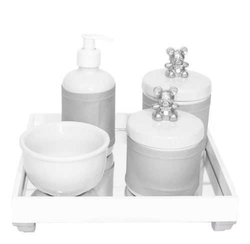 Kit de cuidado para bebês Potinho de Mel Kit Higiene Espelho Potes, Molhadeira e Porta Álcool-Gel Com Capa Cavalinho Prata ursinho - x 5