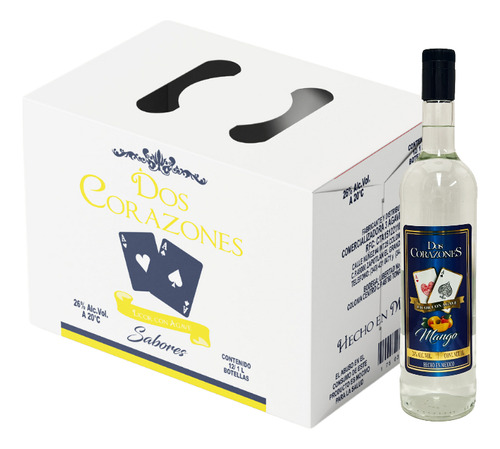 Caja Licor Con Agave Dos Corazones Mango 1000 Ml