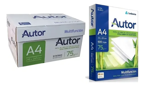 Resma Autor A4 multifunción de 500 hojas de 75g blanco de 5 unidades por pack