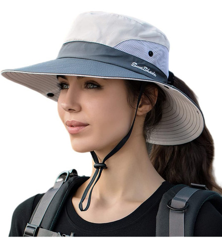 Huamulan Mujeres Cola De Caballo Sombrero Para El Sol Ala Uv