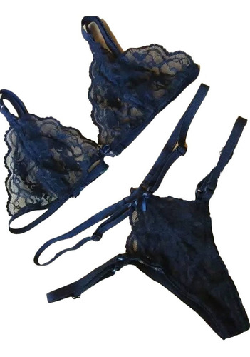 Hermoso Conjunto Bralette Y Pantie Con Bretel En Negro