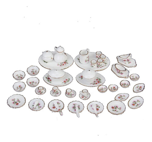 50pcs Dollhouse Miniatura Flor Juego De Té De Porcelana 2024