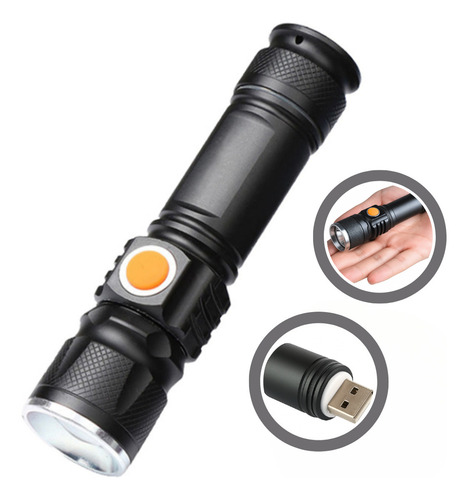 Mini Lanterna Tática Led T6 Potente Farol Recarregável Usb Zoom 3 Modos Militar Longo Alcance Cor Da Lanterna Preto Cor Da Luz Branco