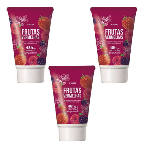 Kit 3 Desodorante Em Creme Frutas Vermelhas 50g- Avon