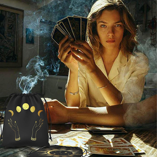 Saco Bolsa Para Almacenar Joyeria Cuarzos Tarot Oraculos Color Negro Diseño De La Tela Eclipse