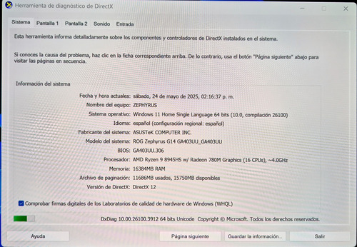 Asus Rog Zephyrus G14 Amd 9 16gb 2 Tb Rtx 4050 Blanco (Usado)