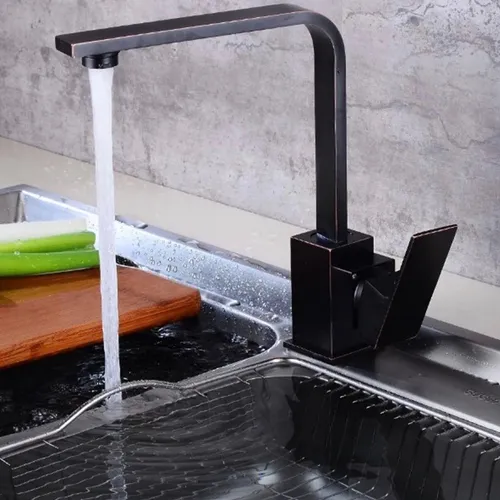 Grifo Bacha Cocina Monocomando Cuadrada Alta Canilla Negra