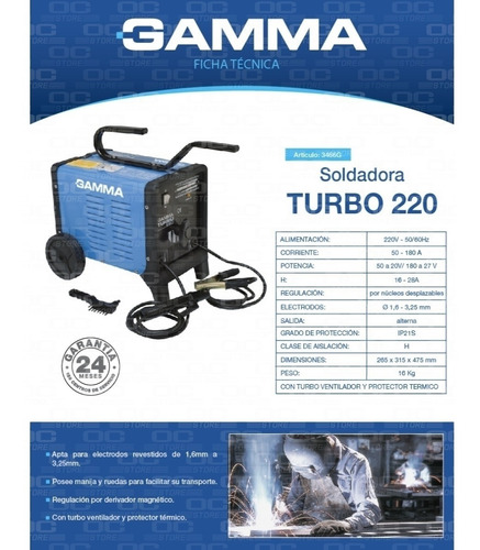 Soldadora Electrica Gamma G3466ar Turbo 220 180 Amp