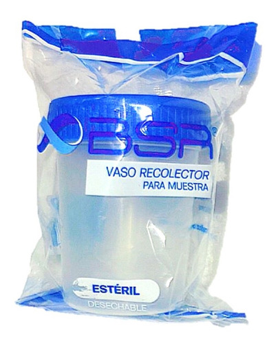 Vaso Recolector Para Muestra Estéril Azul 100ml C/100 Piezas