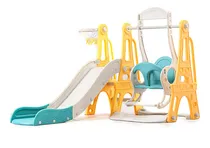 Comprar Juego Recreativo Para Niños 3 En 1 Tobogán Columpio Basquet Color Amarillo Con Verde