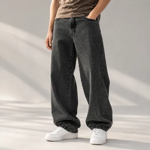 Calça Balão Baggy Oversize Jeans Masculina Moderna Premium Preto Liso 40