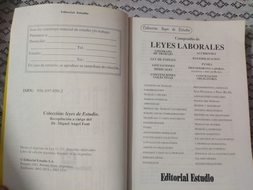 Compendio De Leyes Laborales - Editorial Estudio - 1999 (Usado)