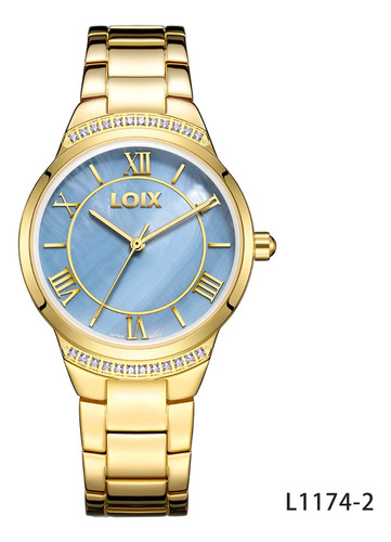 Reloj Mujer Loix® L1174-2 Dorado Con Tablero Azul