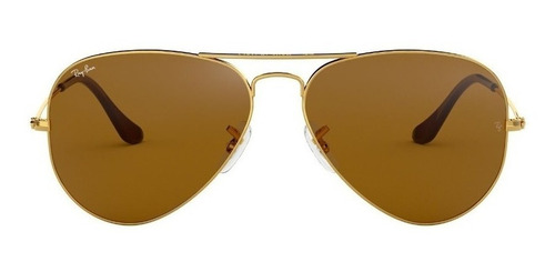 Anteojos de sol Ray-Ban Aviator Classic Large con marco de metal color polished gold, lente brown de cristal clásica, varilla polished gold de metal - RB3025