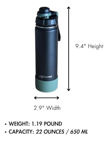 Botella Agua Deportiva Acero Inoxidable 22oz, 2 Tapas (pajit