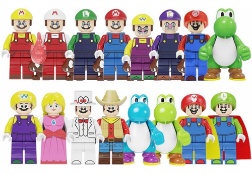 Bonecos Blocos De Montar Kit Coleção Super Mario Bros 16