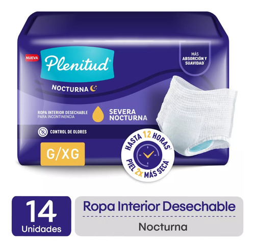 2 Pq Pañal Adulto Tipo Calzón Plenitud Nocturna G/xg 14 Un