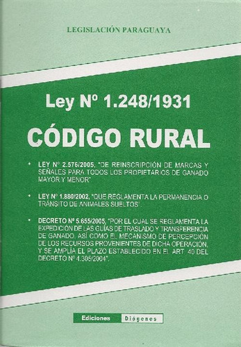 Libro Código Rural Ley 1248/1931 De Varios