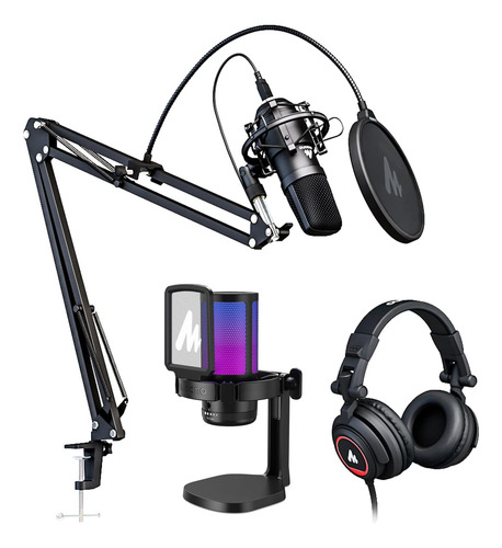 Micrófonos Usb Con Auriculares Rgb Y Cancelación De Ruido