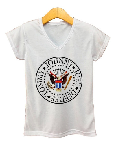 Remera Escote V Mujer Ramones Banda Logo