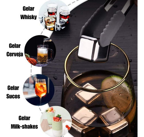 Kit de 8 cubitos de hielo metálicos de acero inoxidable con asa para bebidas de whisky