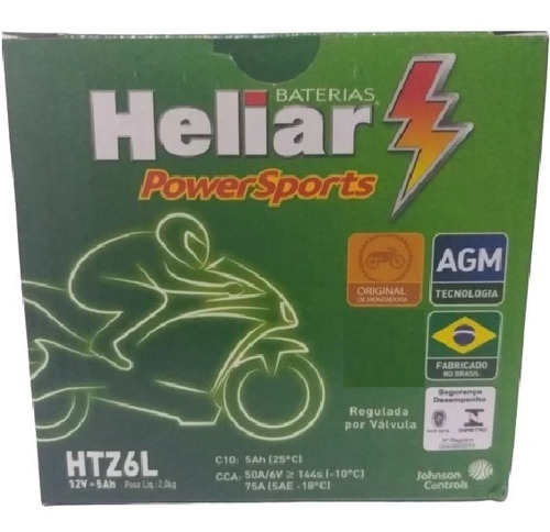 Bateria Heliar 5ah Htz6l Moto Nxr Bros 125/150/160 Ks/es/e