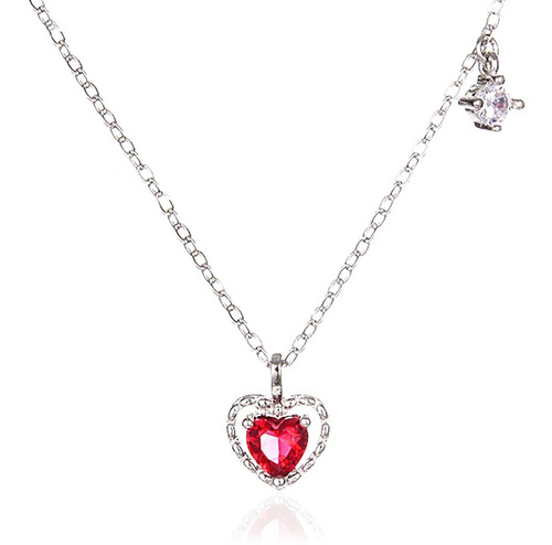 Promo!!! Plata 925 Collar Corazón De Circón Rojo Y Circón 