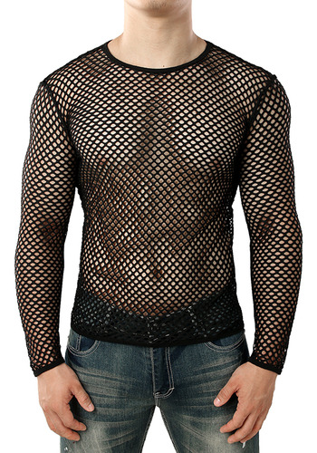 Camiseta De Malla Transparente Para Hombre, Larga Con Malla