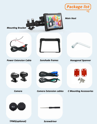 Dash Cam Moto Dual Cámaras Impermeable Ip67 Tpms Carplay