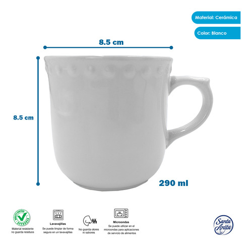 Taza Mauve Emboss Blanca 72 Piezas 290ml