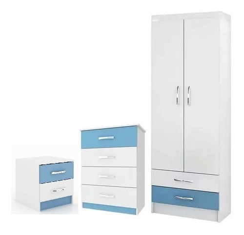 Dormitorio Infantil - Ropero Comoda Mesa Luz Blanco Azul