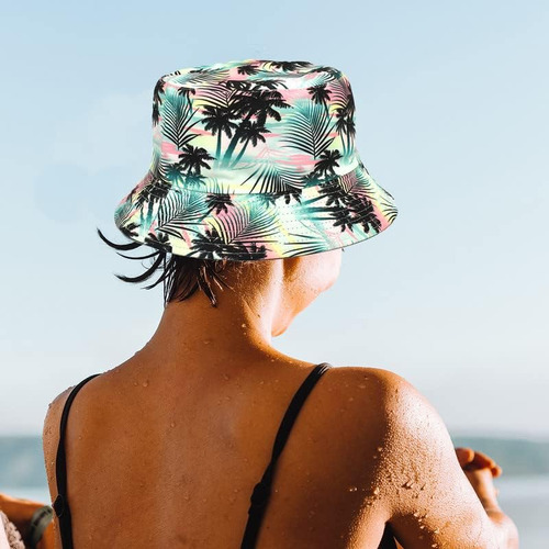 Sombrero De Pescador Unisex Con Estampado De Palmeras, Rever