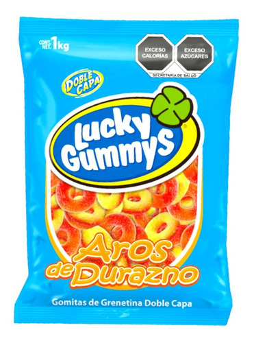 1kg De Gomitas Lucky Gummys Aros De Durazno Doble Capa