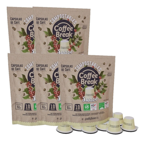 Coffee Break Compostable Suave Compatible Nespresso Pack5x10