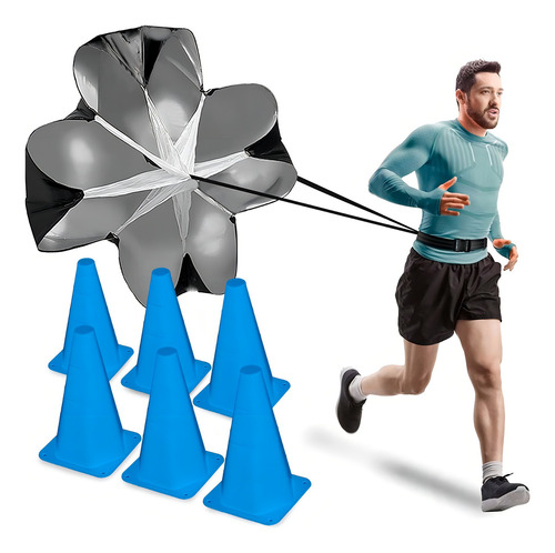 Kit Paraquedas E Cone Para Treino Funcional Corrida Futebol Cor Azul