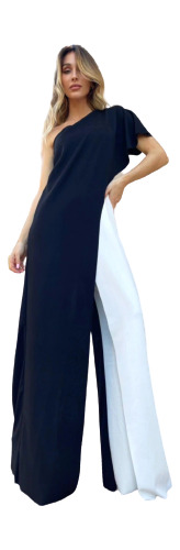 Vestido Largo Fiesta  Mono Crep Blanco Y Negro M L Xl 