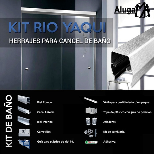 Imagen 1 de 8 de Kit De Herraje Y Aluminio Para Cancel De Baño Rioyaqui 1.80m