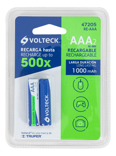 Pila AAA Volteck Recargable 47205 Cilíndrica - pack de 2 unidades
