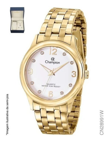 Relógio Champion Dourado Feminino + Colar E Brincos (kit)
