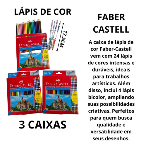 Lapis Cor 24 Cores Faber 20 C0res + 4 Bicolor Escolar Barato