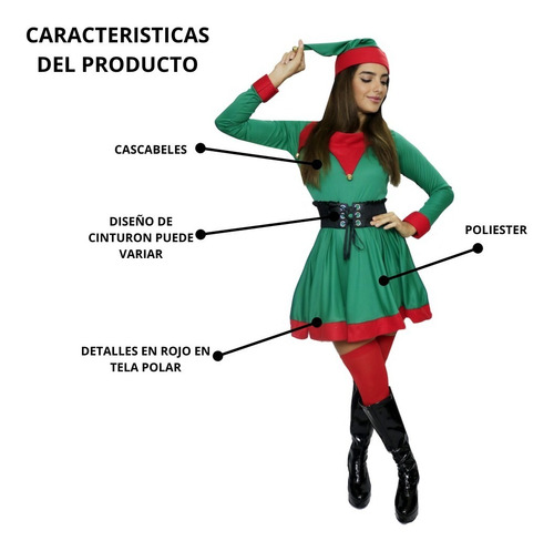 Disfraz Duende Clasico Navidad Dama