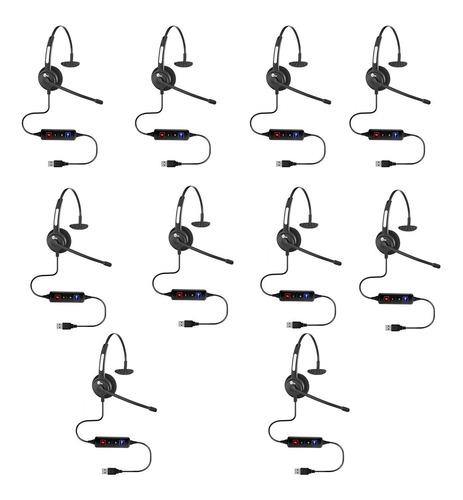  Kit Com 10 Headset Htu-300 Usb Com Cancelador De Ruído