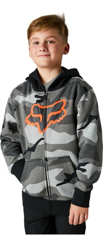 Campera Canguro Capucha Fox Bnkr Niños Motos Solomototeam