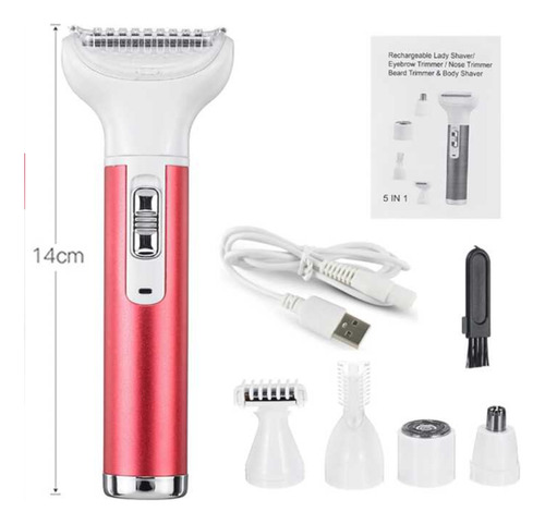 Depiladora Afeitadora Recortadora Carga Usb 5 En 1 De Mujer Rojo