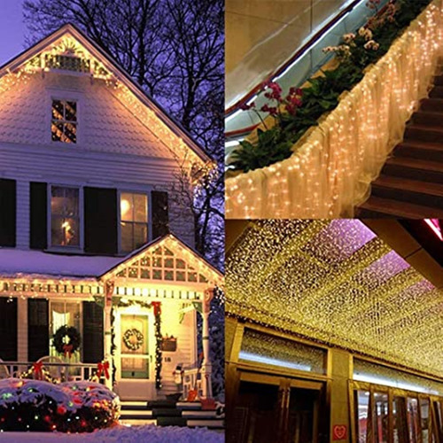 Imagen 3 de 10 de Serie Navideña Cascada 216 Leds 5m Exterior Navidad Amarilla