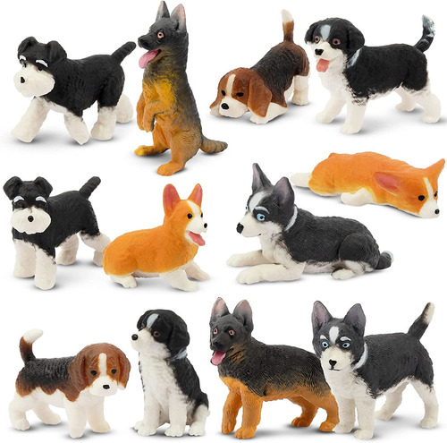 Juego De 12 Figuras De Perro, Figuras De Cachorro De Pl...