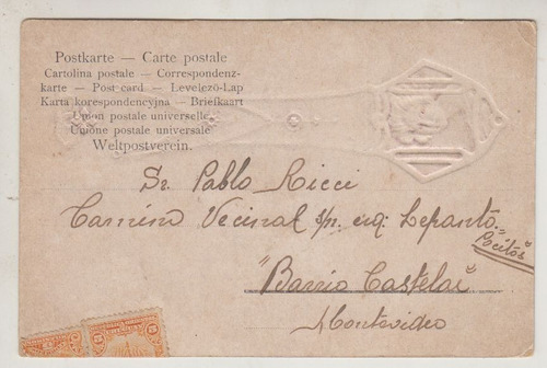 1905 Montevideo Postal A Barrio Castelar De Pocitos 4 Sellos