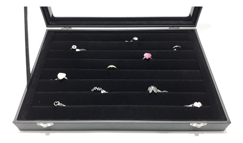 Imagen 4 de 8 de Exhibidor Porta Anillos Terciopelo Con Tapa Vidrio 32111