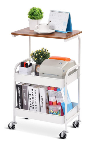 Carro de almacenaje metálico de 3 pisos con tablero de madera Zhenyue Multipurpose Organizer Cart color blanco