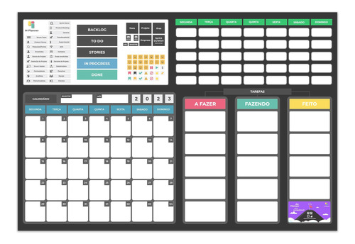 Planejador Mensal, Kanban, To Do List + Tecnologia - Preto